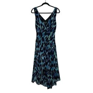 Connected Apparel Chiffon Midi Dress Size 10 Blue Abstract Print Party‎ Y2K